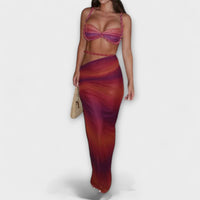 Jane - Elegantes Gradient Zopf Crop Top mit Overskirt Set – Orange
