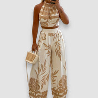 Eline | Tropical Print Zweiteiliges Set – Beige