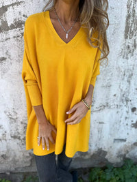 Kira | Oversized-Pullover mit entspanntem V-Ausschnitt – Gelb