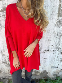 Kira | Oversized-Pullover mit entspanntem V-Ausschnitt – Rot