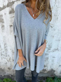 Kira | Oversized-Pullover mit entspanntem V-Ausschnitt – Grau