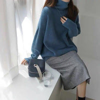 Klassischer Rollkragenpullover mit Übergröße für Frauen – Blau