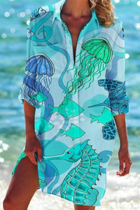 Cerena | Damen Strandbluse Hemdkragen Maritimer Print – Farbe 5
