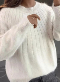 Shereen – Rundhals Pullover Mit Flauschigem Kragen – Weiß
