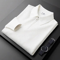 Charlie | Herren Gerippter Reißverschluss Hoodie – Weiß