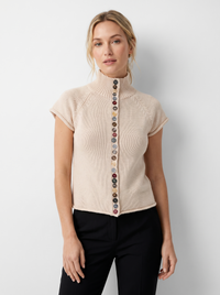 Charlotte | Damen Kurzärmelige Stehkragen Strickoberteil – Beige