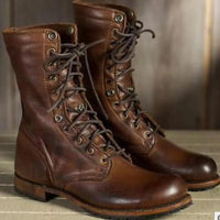 Christina | Damen Hohe Schnürung Braune Lederstiefel – Dunkelbraun