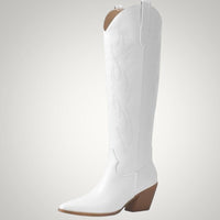 Clara | Damen Kniehohe Western Cowboystiefel – Weiß