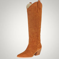 Clara | Damen Kniehohe Western Cowboystiefel – Braun