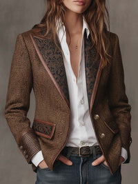 Sona | Damen Eleganter Strukturierter Tweed-Blazer – Braun