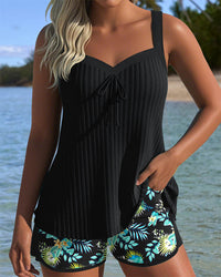 Clara | Floral Tankini Set mit Blütenmuster – Schwarz