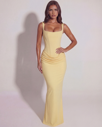 Claudia | Damen Eckigem Ausschnitt Drapiertes Abendkleid – Gelb