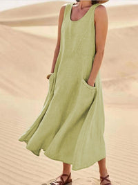 Dana | U-Ausschnitt Ärmellos Maxikleid – Hell Grün