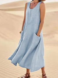 Dana | U-Ausschnitt Ärmellos Maxikleid – Hellblau
