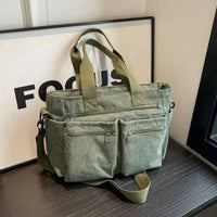 Nora | Cord Tote Bag Damen Schultertasche Mehrfachtaschen Reißverschluss – Grün