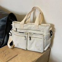 Nora | Cord Tote Bag Damen Schultertasche Mehrfachtaschen Reißverschluss – Beige