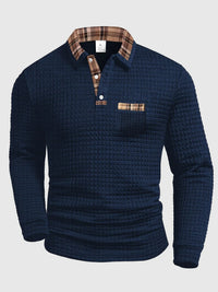Crispin | Herren Langarm Poloshirt mit Karokragen – Dunkel Blau