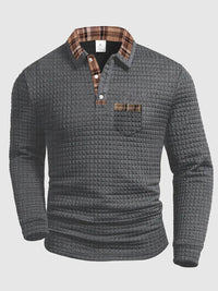 Crispin | Herren Langarm Poloshirt mit Karokragen – Grau