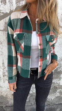 Lässige Karojacke mit Revers – Grün