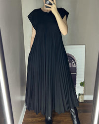 Sierra | Plissee Maxi Cocktailkleid – Schwarz