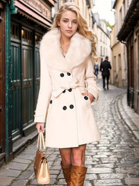 Liathelis | Luxuriöser Pelzkragen Trenchcoat mit Gürtel – Weiß