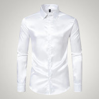 Tobias | Herren Festliches Satin Gerades Hemd – Weiß