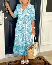 ZEYNEP - KLEID MIDI MIT LOCKEREM BLUMENMUSTER – Türkis