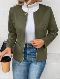 Leymirae | Braune Langarm Zip-Up Jacke – Olivegrün
