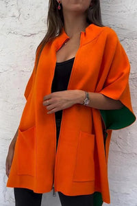 Lasetha | Grüne Zipper-Stehkragenjacke – Orange