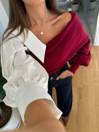 Nadine - Vielseitiger Patchwork-Strickpullover – Rot