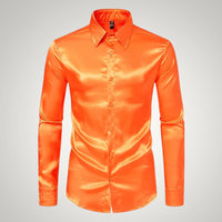 Tobias | Herren Festliches Satin Gerades Hemd – Orange