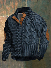 Gwydion – Flickwerk Pullover Mit Zopfmuster – Blau