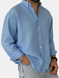 Herren Freizeit Button-Down Langarm Hemd – Blau