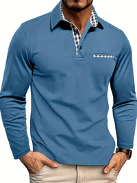 Chris | Herren Warmes Langarm Poloshirt – Hellblau