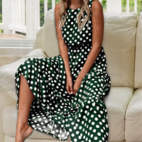 Damen ärmelloses Vintage-Kleid mit Polka-Dots | Maxi – Grün