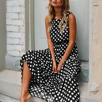 Damen ärmelloses Vintage-Kleid mit Polka-Dots | Maxi – Schwarz