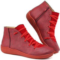 Clara | Damen Ankle Boots Flache Schnür-Stiefeletten mit Reißverschluss – Rot