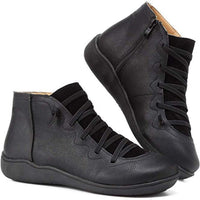 Clara | Damen Ankle Boots Flache Schnür-Stiefeletten mit Reißverschluss – Schwarz