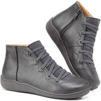 Clara | Damen Ankle Boots Flache Schnür-Stiefeletten mit Reißverschluss – Grau