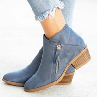 Mia | Damen Ankle Boots Niedriger Absatz Reißverschluss Stiefeletten – Blau