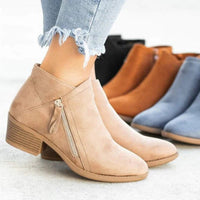 Mia | Damen Ankle Boots Niedriger Absatz Reißverschluss Stiefeletten – Beige
