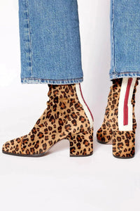 Lena | Damen Ankle Boots Velours Blockabsatz Leopardenmuster Kappe Reißverschluss – Leopardenmuster