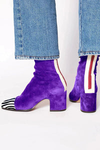Lena | Damen Ankle Boots Velours Blockabsatz Leopardenmuster Kappe Reißverschluss – Violett
