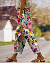 Damen bequeme Hose mit Blumenmuster | Sommer – Mehrfarbig