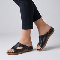 Elisabeth | Damen Bequeme Sandalen Flache Mule-Sandale mit Cut-Out-Detail – Schwarz