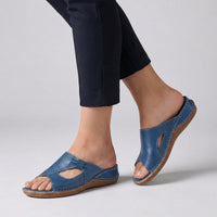 Elisabeth | Damen Bequeme Sandalen Flache Mule-Sandale mit Cut-Out-Detail – Blau
