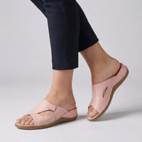 Elisabeth | Damen Bequeme Sandalen Flache Mule-Sandale mit Cut-Out-Detail – Rosa