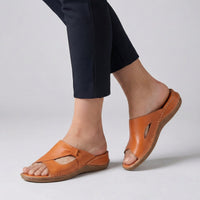Elisabeth | Damen Bequeme Sandalen Flache Mule-Sandale mit Cut-Out-Detail – Orange