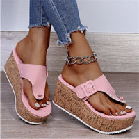 Marie | Damen Bequeme Sandalen Kork-Keilabsatz Zehentrenner Schleife – Rosa