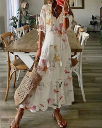Damen bequemes geblümtes Sommerkleid | Maxi – Beige
